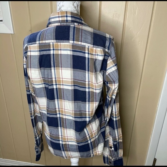 Hollister Blue Cream Plaid Flannel Button Down Long Sleeve Shirt Size Medium - Picture 3 of 3